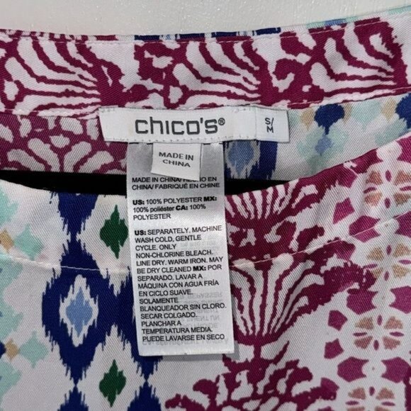 Chicos Multicolor Boho-Print Poncho Blouse With Kimono Sleeves S/M - Picture 3 of 9